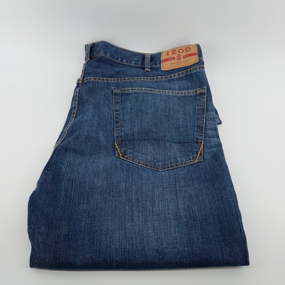 IZOD Mens Regular Fit Straight Leg Jeans Medium Wash Blue Denim 42x30